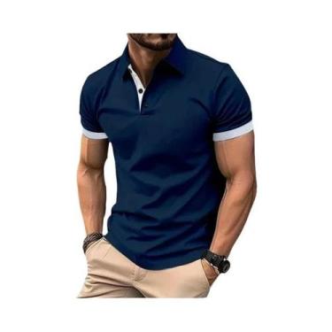 Imagem de Camisa polo de manga curta slim fit colorida masculina, streetwear est