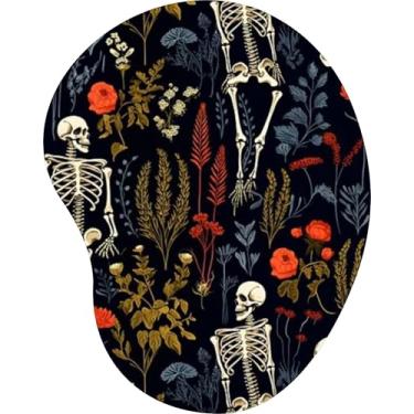 Imagem de Mouse Pad Ergonômico Gota Arte Esqueleto Floral Folhas Escuro