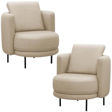 Imagem de Kit 02 Poltronas Decorativas Orgânica Para Sala de Estar Living Belfort L06 Couro Bege - Lyam Decor