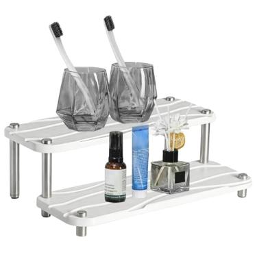 Imagem de Bandeja de pia de diatomita de 2 camadas com suporte de metal, secagem rápida, suporte de copo absorvente de água para organização de banheiro