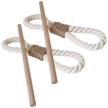 Imagem de Laços de cortina rústica, acessórios de retenção de cortina decorativa, corda de algodão com amarração de cortina de clube de madeira, suporte de cortina de fazenda, 2 peças para quarto e sala de