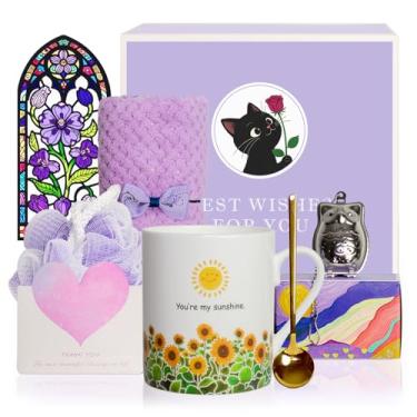 Imagem de Lovift Cesta de presente de aniversário de girassol para mulheres, caneca de café que muda de cor de calor, exclusivo conjunto de presente de Natal para melhor amiga, mãe, esposa, filha, irmã, melhor