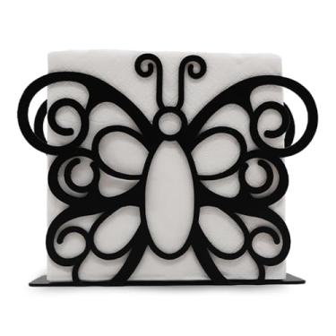 Imagem de Porta-guardanapos de metal preto fosco para mesa, borboleta e Bless This Home, suporte de lenços independente para cozinha, sala de jantar, cafeteria ou decoração de fazenda (12 x 4 x 10 cm