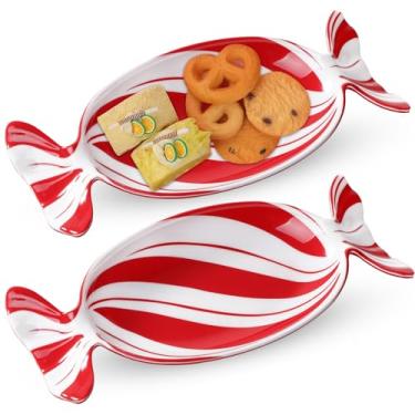 Imagem de Teenyyou 2 peças de pratos de doces de Natal melamina, bandeja de servir de frutas e sobremesas, pratos de biscoito para festa de Natal, lembrancinha de Natal, lavável na lava-louças