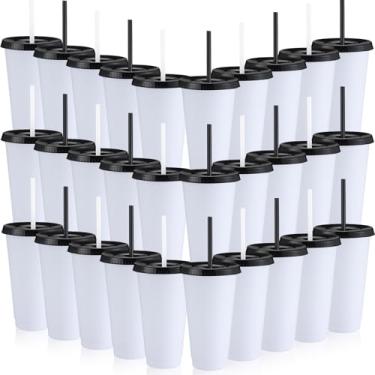 Imagem de Honeydak Copo com canudo e tampa Garrafa de água a granel Café gelado Caneca de Viagem Copos de Plástico Reutilizáveis para Festa Aniversários 680.4-765.4 g ()