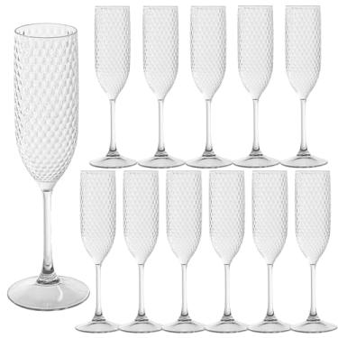 Imagem de Pacote com 12 taças de champanhe de plástico transparente Mimosa, taças de champanhe inquebráveis, taças de brinde de casamento, copos de diamante reutilizáveis de 156 g, copos de vinho, copos vintage