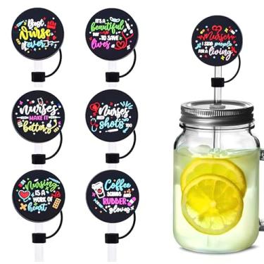 Imagem de 12 peças de tampas de palha temáticas de enfermeiras para copos, protetores de canudos engraçados de silicone PVC de 10 mm, à prova de poeira, reutilizável, sem BPA, ajuste ecológico para presentes de