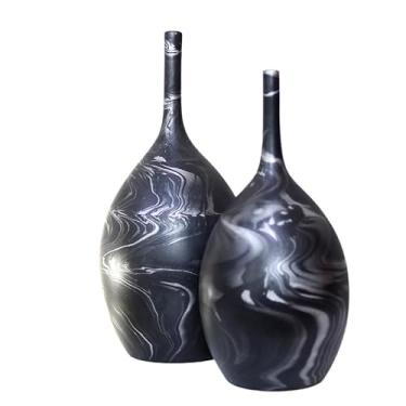 Imagem de Vaso cerâmico decorativo decoração sala de estar cozinha prateleira completa mesa central(DUPLA YA MESLCLADO PRETO PRATA)