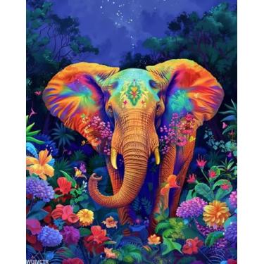 Imagem de WUIVCTR Kit de pintura de elefante colorido por números para adultos, pintura estética moderna por número em tela, kits de pintura a óleo digital de arte abstrata adequados para decoração de parede de