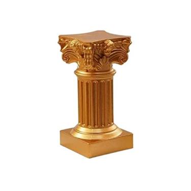 Imagem de Centro de Mesa Candelabro com padrão em relevo estilo europeu coluna castiçal decoração de mesa plástico para Jantar(Gold)