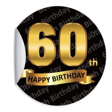 Imagem de ZEIKAEYR 80 peças de adesivos de aniversário de 60 anos de ouro preto - Feliz aniversário de 60 anos - adesivos redondos de 3,8 cm - Suprimentos de decoração de festa de aniversário - Ótimo para