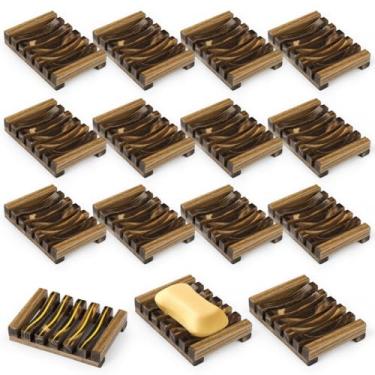 Imagem de Prateleiras de drenagem de sabão de madeira, 15 bandejas de sabão vazadas, saboneteiras de ripas para banheiro, cozinha e chuveiro