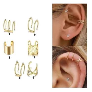 Imagem de Kit 6 Brincos Feminino Pressão Pìercings Banhado A Ouro - TOTAL