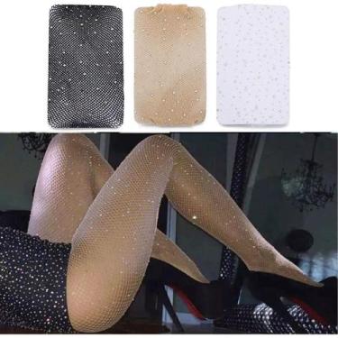 Imagem de Meia Calça Arrastão Nude Preto Branco Pele Strass Brilho - TOTAL, Pret