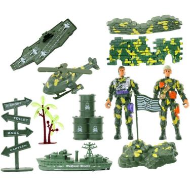 Imagem de Brinquedos Miniaturas Militares Bonecos Veículos 14 Peças