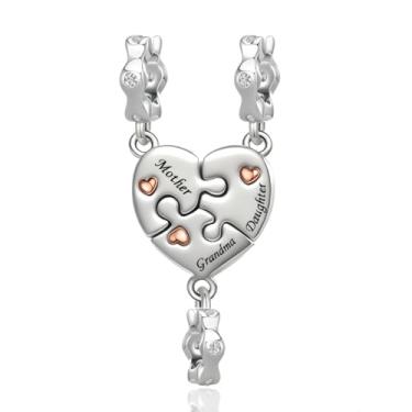 Imagem de TCHYUN Conjunto de berloques de coração para mãe, filha, avó, irmã, 3 peças, compatível com pulseira Pandora feminina