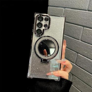 Imagem de Glitter Magnet Makeup Mirror Magnetic Stand Phone Case para Samsung Note 20 S24 Ultra S23 FE S22 S21 Plus S20 10 Capa de revestimento, preta, para Samsung S22Ultra
