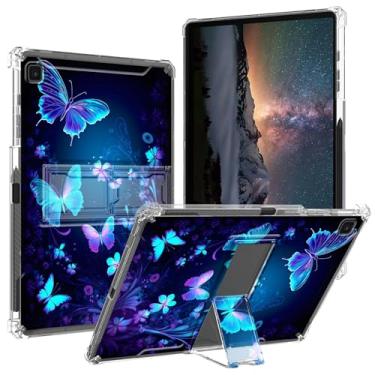 Imagem de BPQOJB Capa para Samsung Galaxy Tab S6 Lite 2024/2022/2020 com suporte e suporte para caneta, capa protetora transparente para tablet Samsung Galaxy Tab S6 Lite 10,4 polegadas - Borboleta azul