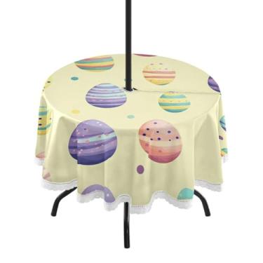 Imagem de Blueangle Toalha de mesa redonda impermeável com ovos coloridos de Páscoa de 152 cm com orifício para guarda-chuva - Tecido resistente à prova de sol para todos os climas para pátio, acampamento
