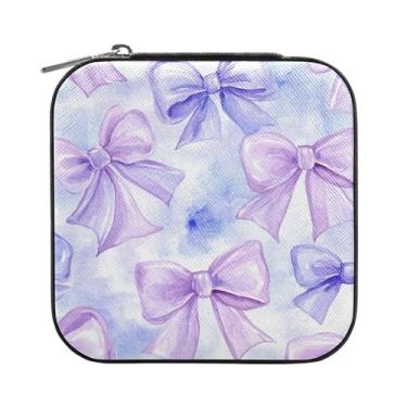 Imagem de SEHANY Caixa de joias personalizada com laço rosa para mulheres, meninas, mini estojo de joias de couro PU, organizador de joias de viagem, caixa de joias para brincos, anéis, colares, presentes para