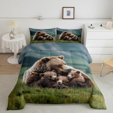 Imagem de Erosebridal Jogo de cama casal rústico com urso, animais selvagens, floresta, urso, para crianças, meninos, meninas, casa de fazenda, decoração de casa