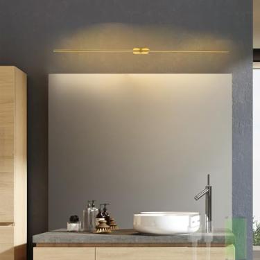 Imagem de LED recarregável candeeiro espelho casa de banho moderno apliques de parede controlo tátil alumínio longo minimalista luzes de parede interior iluminação quarto sala de estar maquilhagem (dourado luz