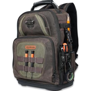 Imagem de WELKINLAND Mochila de eletricista com 36 bolsos, mochilas HVAC de base rígida, mochila técnica de lona encerada, mochilas de ferramentas resistentes para homens