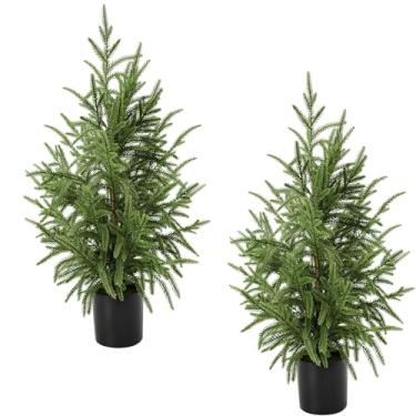 Imagem de 2 peças de pinheiro de Natal, topiaria artificial, ao ar livre, com vaso, para decoração de varanda e casa interna