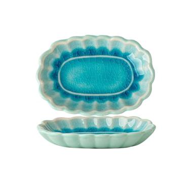 Imagem de prato de lanche Placa cerâmica do tempero, placa retro personalizada esmalte da rachadura molho salada petisco tigela de sopa