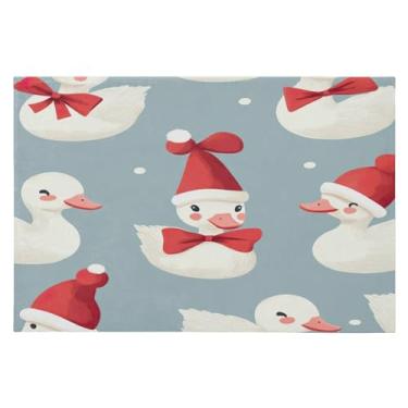 Imagem de Wassud Tapete de porta de Natal vermelho White Ducks 61 x 89 cm, tapete de área lavável antiderrapante com suporte de borracha, tapete macio e macio para sala de estar, quarto, entrada, entrada