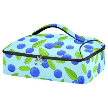 Imagem de CEBUGI Caçarola isolada de folhas de mirtilo para alimentos quentes ou frios, transportador de alimentos isolado para festas potluck/piquenique/churrascos, serve para 23 x 33 cm