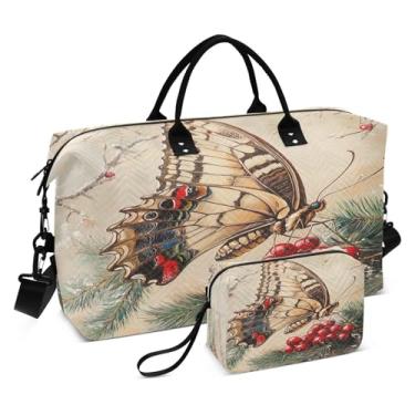 Imagem de CEBUGI Bolsa feminina acolchoada borboleta com asas ornamentadas, grande, bolsa de viagem de fim de semana, bolsas hospitalares para trabalho de parto e parto