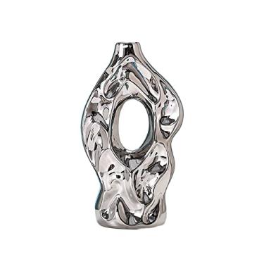 Imagem de Vasos para flores, vaso geométrico em forma de montanha, galvanizado, dourado, prata, branco, arranjos de flores, ornamentos de decoração de casa, adequado para lareira, quarto, cozinha, sala de estar