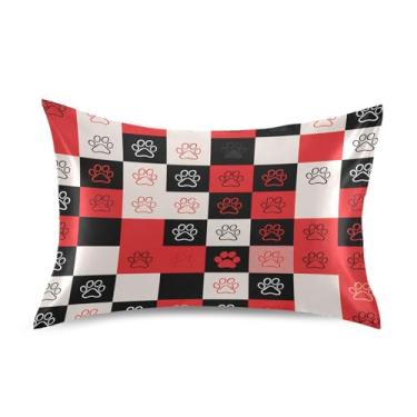 Imagem de Wassud Paws Fronha de cetim xadrez para cabelo e pele fronhas de seda lisa Queen Size Capas de travesseiro respiráveis com fecho de envelope