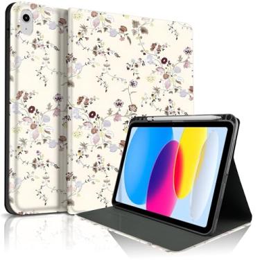 Imagem de Lyfatz Capa para iPad 11th (A16) 27.9 cm 2025/10ª geração 10.9 cm 2022, lindas flores floridas elegante design de estética capa protetora com suporte para lápis, antiderrapante, estampa floral bege