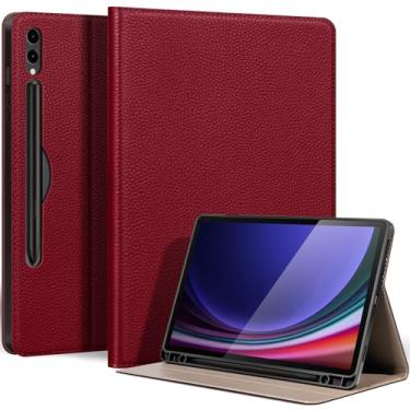 Imagem de Thryxop Capa de couro genuíno para Samsung Galaxy Tab S10 Plus/S9 Plus/S9 FE+ 12,4 polegadas com suporte para lápis | Capa protetora fina com suporte ajustável, despertar/hibernar automaticamente