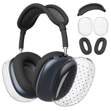 Imagem de BlHMCASE Capa de fone de ouvido para AirPods Max, lindas capas para fones de ouvido transparentes de bolinhas, capa de silicone preta para Apple AirPods Max