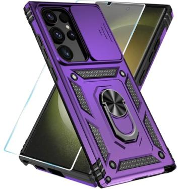 Imagem de SunStory Capa de celular para Samsung Galaxy S24 Ultra com protetor de tela HD e suporte e capa de câmera deslizante, capa de telefone para Galaxy S24 Ultra 6,8 polegadas, roxa