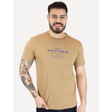 Imagem de Camiseta Tommy Hilfiger Masculina Center New Stack Marrom-Masculino