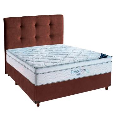 Imagem de Cama Box Marrom + Colchão Casal Freedom Ortobom + Cabeceira