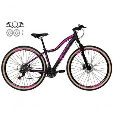 Imagem de Bicicleta Feminina Aro 29 Ksw Mwza 24v Freios Disco Hidráulicos Garfo Suspensão Pneu Faixa Bege - Preto-rosa