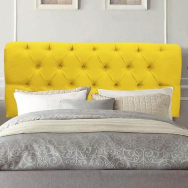 Imagem de Painel Cabeceira Estofada Paris 195cm Cama Box King Corino Amarelo- Mabe Magazine