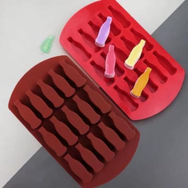 Imagem de Forma de Silicone Flexível para Chocolate em Formato de Garrafinhas, 15 Cavidades, Vermelho, Molde para Gelatina, Gelo, Balas e Sabonete, 18x10x1cm
