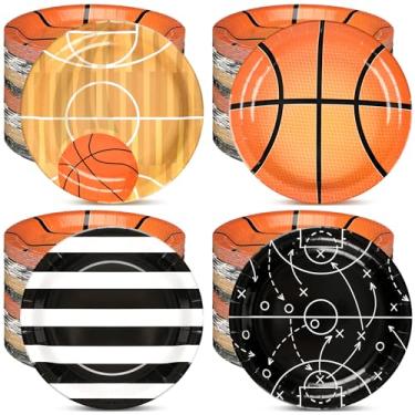 Imagem de Qinyoung 100 peças de artigos de festa de basquete 23 cm pratos de papel de basquete jantar sobremesa prato de formação táticas festa de aniversário papel descartável sobremesa talheres (cores mistas)