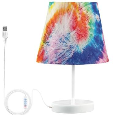 Imagem de TSENQUE Candeeiro de mesa de cabeceira de tiedye tiedye personalizado tie dye lâmpadas de cabeceira LED para mesinhas noturnas recarregáveis por USB lâmpadas decorativas infantis para quarto