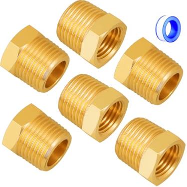 Imagem de Bucha redutora de latão fêmea NPT de 3/20.3 cm x 1/10.2 cm NPT fêmea, redutor de cabeça sextavada, encaixe de tubulação fundida, adaptador de tubo de mangueira de rosca (4 peças, 3/20.3 cm x 1/10.2 cm