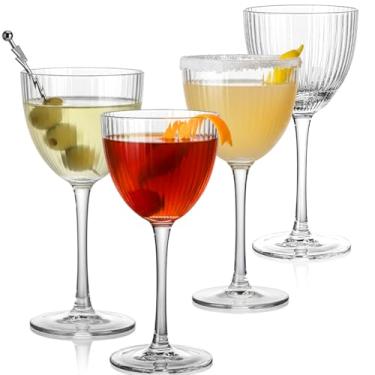 Imagem de Copos de coquetel vintage Art Déco Nick and Nora, copos de coquetel com nervuras de cristal de 142 g para beber gin clássico, uísque, bebidas de bar de vodka (conjunto de 4)
