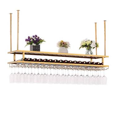 Imagem de Rack de vinho bar restaurante rack para copos de vinho rack de vidro de vinho prateleira de armazenamento de ferro dourado/sier taças suporte de garrafa de vinho dourado 120 × 30 cm