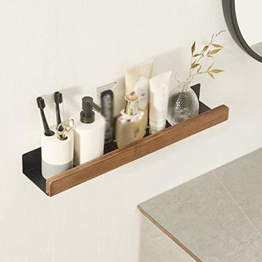 Imagem de Prateleiras de chuveiro, prateleira de banheiro, prateleira de xampu de banheiro montada na parede, prateleira multiuso de armazenamento de cosméticos, suporte de chuveiro de madeira maciça