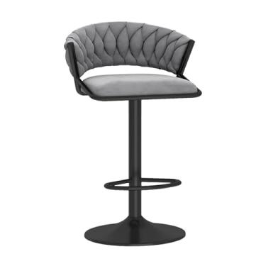 Imagem de Bancos de bar giratórios, 1 peça, banquetas de veludo ajustáveis para cozinha, ilha, sala de jantar, cadeiras de bar modernas com encosto trançado